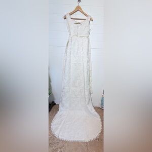 Vintage Elegant Mod Floral Wedding Dress Bridal Gown removable train size small